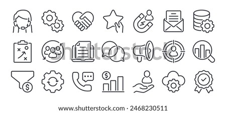 CRM customer relationship management editable stroke outline icon isolated on white background flat vector illustration. Pixel perfect. 64 x 64