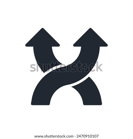 Two way cross arrow editable stroke outline icon isolated on white background flat vector illustration