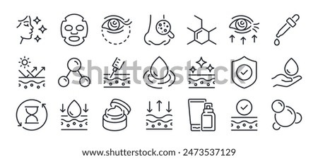 Skin care editable stroke outline icons set isolated on white background flat vector illustration. Pixel perfect. 64 x 64