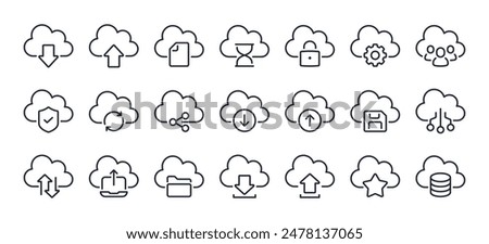 Cloud computing and storage editable stroke outline icons set isolated on white background flat vector illustration. Pixel perfect. 64 x 64