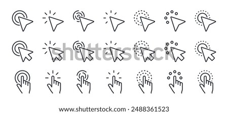 Pointer, mouse, click, cursor editable stroke outline icons set isolated on white background flat vector illustration. Pixel perfect. 64 x 64