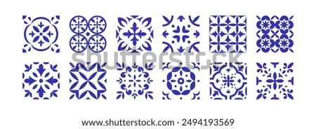 Mediterranean ceramic tile pattern collection isolated on white background