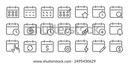 Calendar, agenda, plan editable stroke outline icons set isolated on white background flat vector illustration. Pixel perfect. 64 x 64