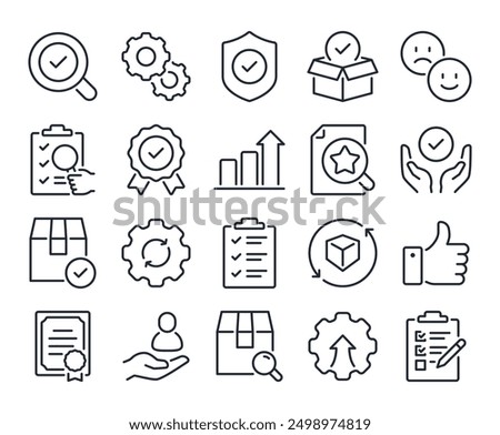 Quality assurance and control editable stroke outline icons set isolated on white background flat vector illustration. Pixel perfect. 64 x 64