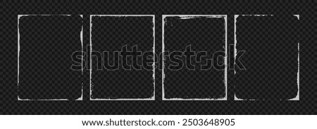 Grunge photo frame template collection. Rectangular old rough edge effect border for picture overlay