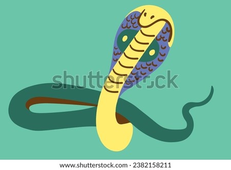 Asian cobra in vector. wild animal in flat style. Template for poster logo icon for app website. Series of animal images in flat style