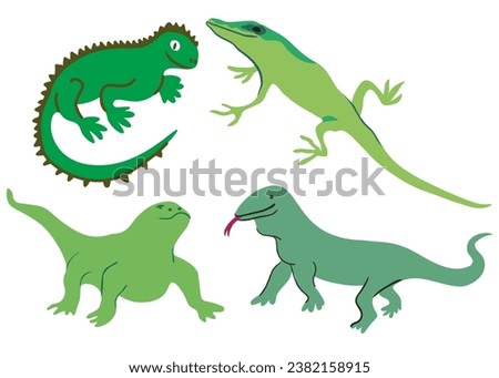 lizard, iguana, monitor lizard in vector. wild animal in flat style. Template for poster logo icon for app website. Series of animal images in flat style