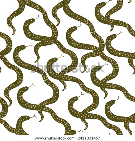 seamless pattern with green snake in vector. wild animal in flat style. Template for design, print, background, packaging, book, wrapping paper, fabric.