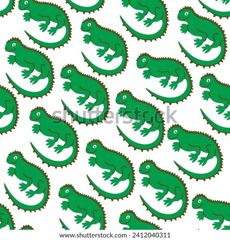 seamless pattern with lizard, iguana, monitor lizard in vector. wild animal in flat style. Template for design, print, background, packaging, book, wrapping paper, fabric.