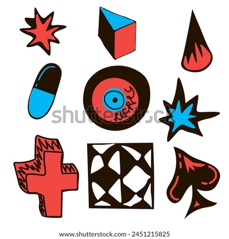 set abstract subcultural objects sign in vector in flat style. element for design, logo, sticker, poster, print