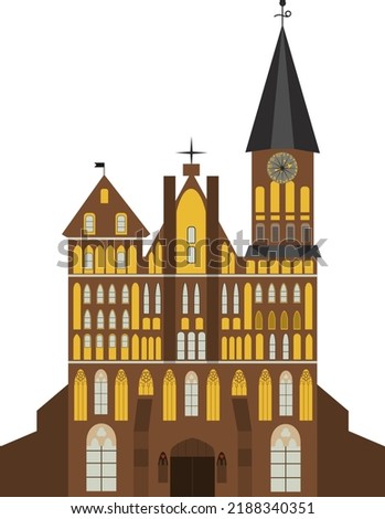 Gothic Cathedral on Kant island in Kaliningrad, Russia, main attraction of the region. Isolated. Vector. 10 eps