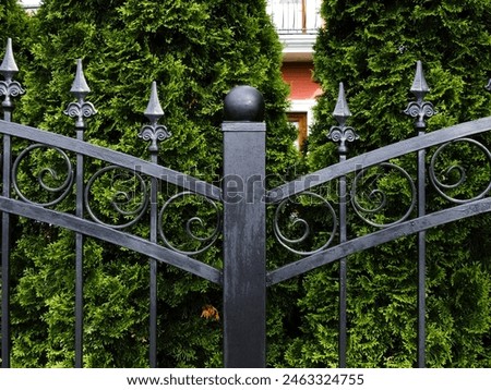 Similar – Image, Stock Photo old closed garden gate with wire mesh fence and hole