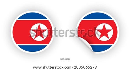 North Korea sticker flag icon set in circle shape and circle with peel off on white background.
