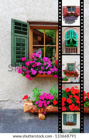 Windows With Open Wooden Shutters, with Film Strip