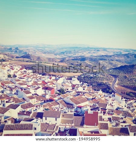 Bird\'s Eye View on the Red Tiles of the Spanish Town, Retro Effect