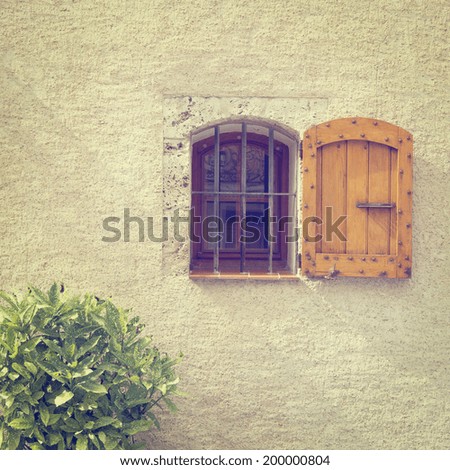 French Window with Open Wooden Shutter, Instagram Effect