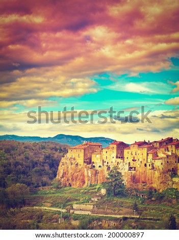 Bird\'s Eye View on the Roofs of the City of Pitigliano, Instagram Effect