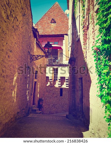 Deserted Street of the French City of Sarlat, Instagram Effect