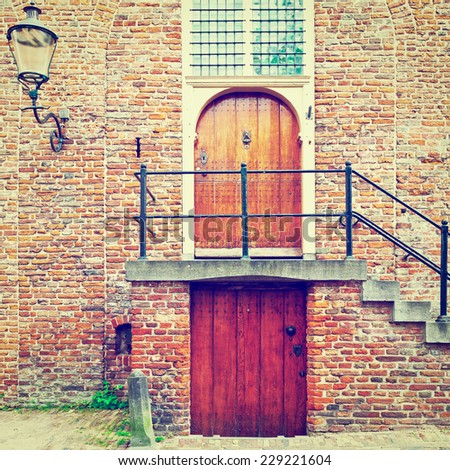 Stairs Leading to the Door of an Old Brick House in Dutch City of Amersfoort, Instagram Effect