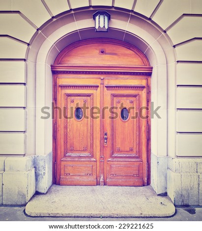 Solid Wooden Door in the Swiss City, Instagram Effect