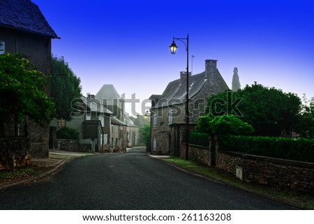 Deserted Street of the French City at Misty Morning