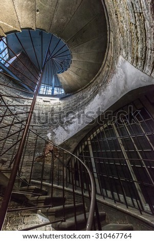 SAINT PETERSBURG, RUSSIA â?? AUGUST 11, 2015: Spiral staircase to the colonnade of St. Isaac\'s Cathedral (1819â??1858). It is the largest Russian Orthodox cathedral in the city.