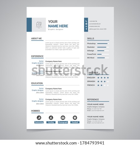 Resume and cv template. Flat style vector illustration.