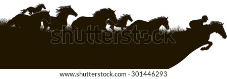 Horses run for the horse and rider. black and white drawing of horses running on the field