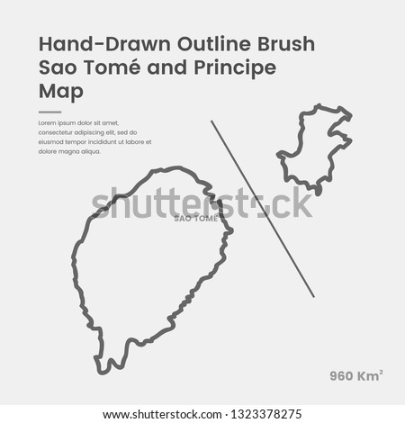 Cartoon Sao Tome and Principe Map, Hand Drawn Sao Tome and Principe Map, Doodle Sao Tome and Principe Map Vector Outline Style Map Information