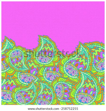 Indian colorful pattern with purple top background for writing. Colorful abstract vintage background. Decorative template background for greeting cards. Colorful pattern. Decorative element background