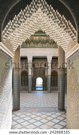 Telouet, Morocco - March 2006: Architectural detail of the  Kasbah palace inside