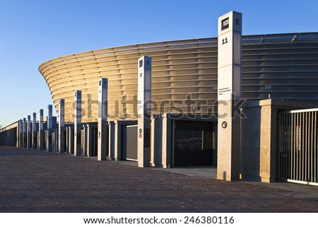 Cape town, South Africa - March 4 2010: Perspective view of the Green Point football stadium at sunset