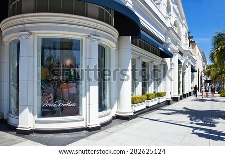 Los Angeles, U.S.A. - May 31 2011: People walking in front of the luxury stores in Rodeo Drive