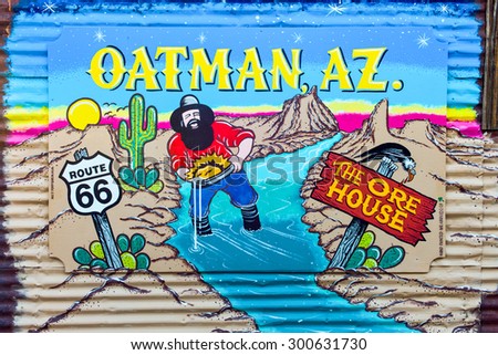 Outman, U.S.A. - May 26 2011: Arizona, a mural in the old gold mine village near the Route 66