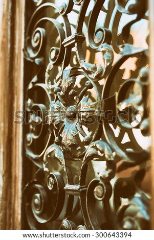 Ornate metal protection for doors, vintage wrought iron decoration in Zagreb, Croatia