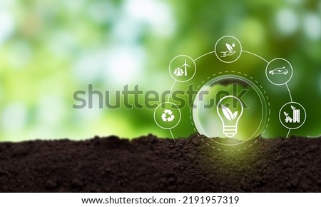 Green technology concept. Sustainable development goals and strategies. Eco concept, ecology, clean energy and environment protection. Green organizational culture. Ecological sustainability concept. 商業照片 © 