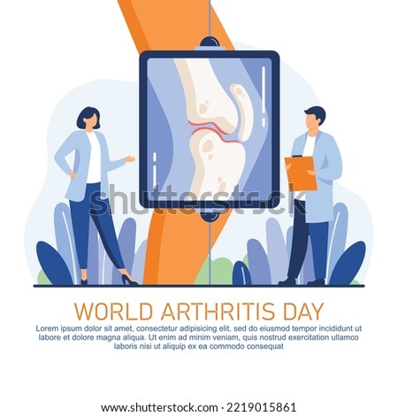 Happy World Arthritis Day with Knee Bone, X-ray and Doctors Flat Design Vector