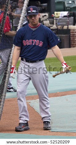 BALTIMORE - MAY 1: J.D. Drew of the Boston Red Sox steps out of the batting cage before a game at Camden Yards on May 1, 2010 in Baltimore, Maryland
