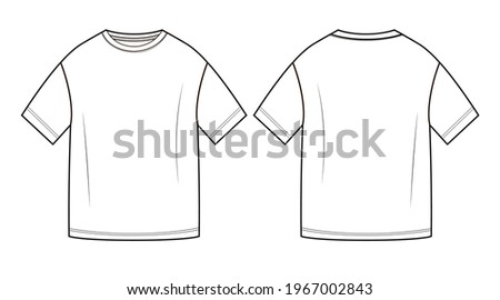 Woman tshirt in vector graphic. Oversize longline tshirt with volume sleeves and crew neck.Fashion isolated  illustration template.Scheme front and back views.