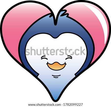 Little cute Pingy Penguin - the head of a smiling penguin in heart. Vector illustration.