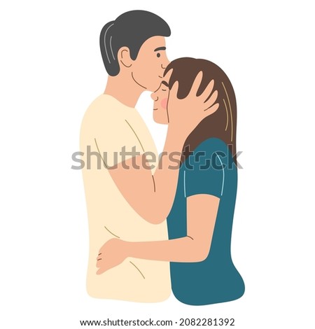 A man kisses a woman on the forehead. Blessing, reconciliation in a couple. Flat vector illustration.