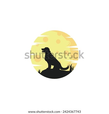 alone dog , moon , logo design template