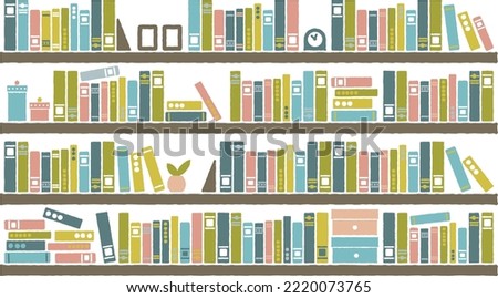 A lot of books lined up on a large bookshelf, cute color scheme