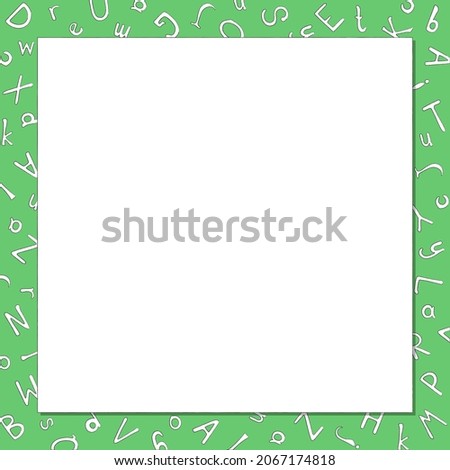 Square frame with English letters around a white card with a shadow. It is easy to change the color of the frame and letters to whatever you want. Vector illustration