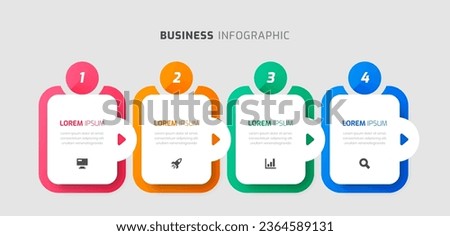 Vector Infographic Business with Rounded Rectangle Label, Icon and 4 Numbers for Presentation