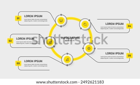 Infographic Template with Yellow Color Circle Label 5 Option and Icon