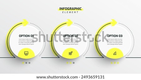 Yellow Business Timeline Infographic Presentation with Circle Label Arrow 3 Option and Icon