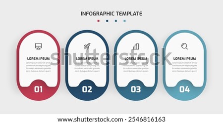 Business Infographic Template with Rounded Rectangle Label Icon and 4 Number for Presentation