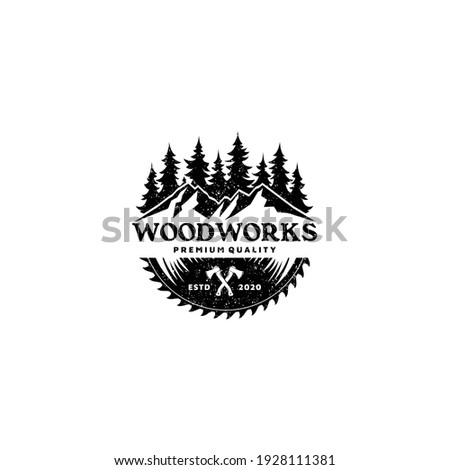 Sawmill Emblem Logo Vector for Carpentry, Woodworkers, Lumberjack, Sawmill Service