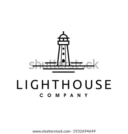 Lighthouse Searchlight Beacon Tower Island Beach Coast Simple Line Art Logo Design Inspiration